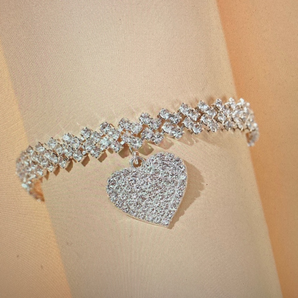 Silver Heart Charm Tennis Bracelet - Women Jewelry - Picture 2 of 2